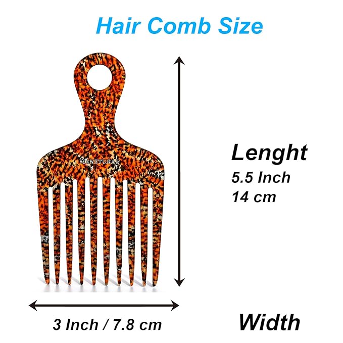 14MX Hair Comb for Women, Wide Tooth Comb for Curls, Afro Pick, 5.5 Inches, Leopard (1 PACK)