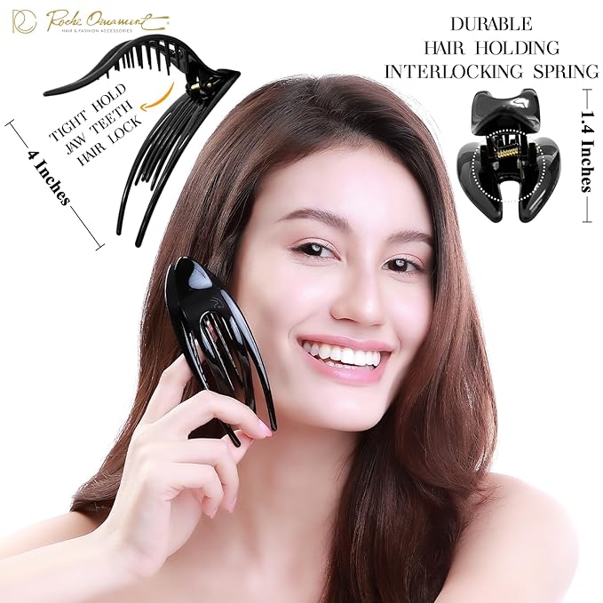 RC ROCHE 1 Pcs Flat Hair Clips Big Claw for Thick Hair French Duckbill Women No Slip Side Slide Curved Alligator Concord Strong Grip Hold Volume Lay Down Clamp, Large Black