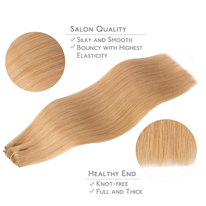 WENNALIFE Clip in Hair Extensions Real Human Hair, 24 Inch 150g 9pcs Human Hair Extensions Clip In, Strawberry Blonde Hair Extensions Clip In Real Hair Coloured Remy Human Hair Extensions
