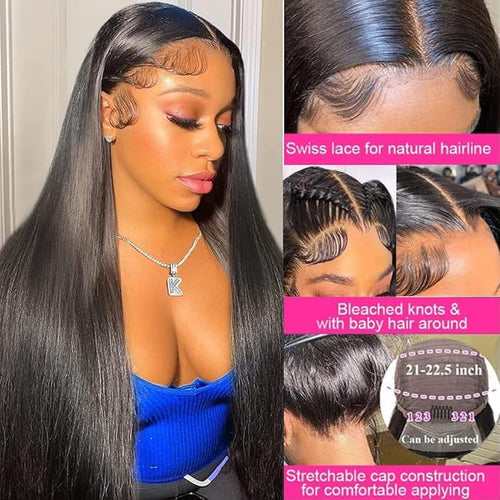 13x6 Straight Lace Front Wigs Human Hair HD Transparent Lace Front Human Hair Wigs for Woman Brazilian Lace Frontal Wigs Glueless Wigs Pre Plucked Natural Color 32 Inch