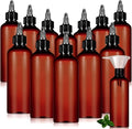 Barydat 12 Pcs Applicator Bottles for Hair, Squeeze Hair Oil Applicator Bottle Refillable Empty Plastic Bottles, Twist on Top Cap with Open Close Nozzle and 2 Funnels(3.5 oz,Amber)