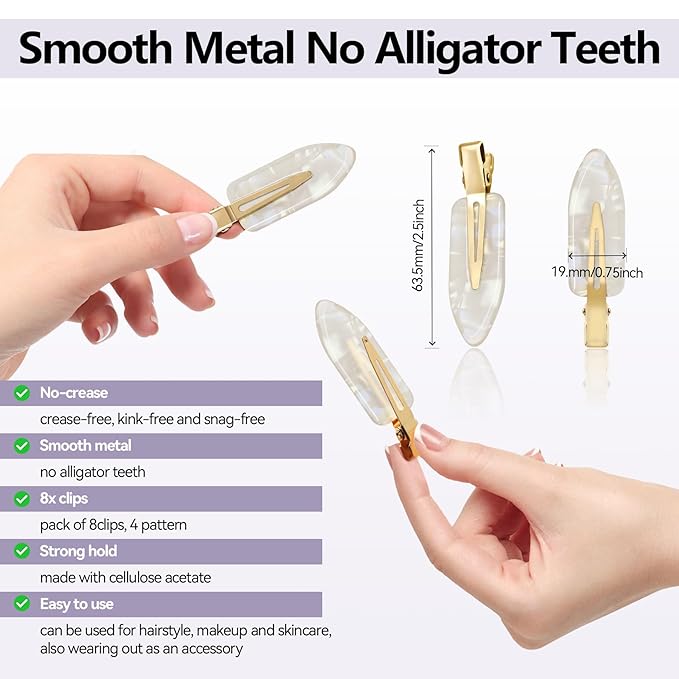 8 Pcs No bend Hair Clips No Crease Makeup Duckbill Clip No Dent Creaseless Flat Alligator Hair Barrettes for Salon Hairstyle Women Girls Accessories Cellulose Acetate(Leopard03)