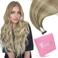 YoungSee Nano Ring Hair Extensions Ombre Nano Link Hair Extensions Balayage Light Brown with Platinum Blonde Nanobead Extension Real Human Hair Cold Fusion 50g 50s 18 Inch for Daily Confidence Boost