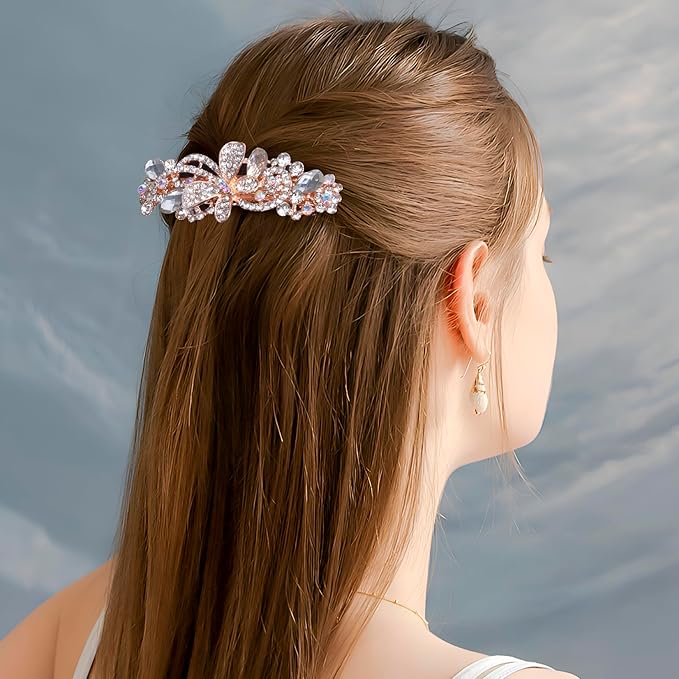 Joez Wonderful Rhinestone Hair Clip Sparkly Crystal Barrettes French Wedding Prom Engagement Pageant First Communion Hair Decorative Accessories for Women Bride (Rhinestone Butterfly White, 1 Pcs)