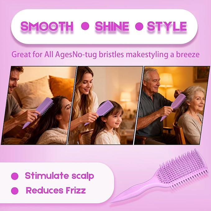 Detangler Brush for Curly Hair, Lightweight Curly Hair Brush with Vented Design for Easy Glide, Effortlessly Detangles Without Pulling or Snagging, Suitable for All Wet and Dry Hair Types (Pink)