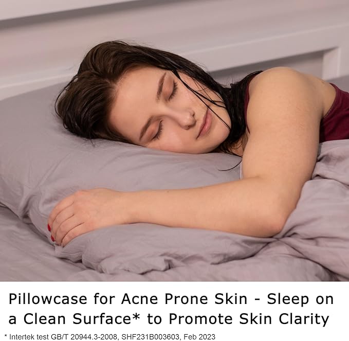 Anti Acne Pillowcase - King Size 20"x36" with Zipper, Premium 75% Viscose Derived from Bamboo, 25% Modal Blend, Gray, 1 Piece - Cooling Silky Satin Pillow Case - Oeko-TEX Certified