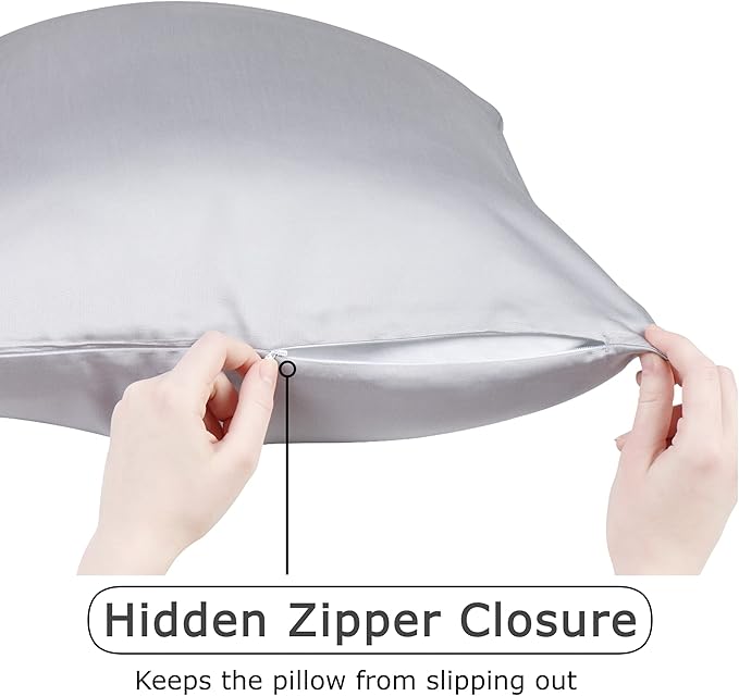 Anti Acne Pillowcase - King Size 20"x36" with Zipper, Premium 75% Viscose Derived from Bamboo, 25% Modal Blend, Gray, 1 Piece - Cooling Silky Satin Pillow Case - Oeko-TEX Certified