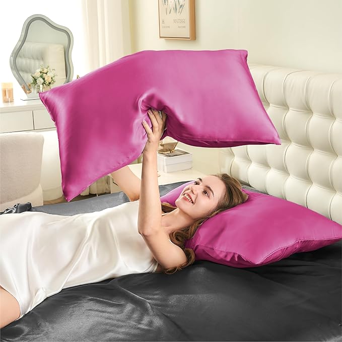 INFIIXSO Mulberry Silk Pillowcase for Hair and Skin, Silk Pillow Cases Queen Size with Hidden Zipper 20x30 Inches, Extraordinary Smooth and Soft Cooling Pillow Cases for Hot Sleepers(Hot Pink, 1 Pack)