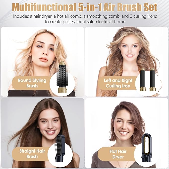 Hair Dryer Brush 5 in 1, Professional Blow Dryer Brush High-Speed Negative Ionic Hair Dryer Fast Drying, Multi Hair Styler Air Auto Wrap Styler for Curling Volumizing Straightening Waves Styling