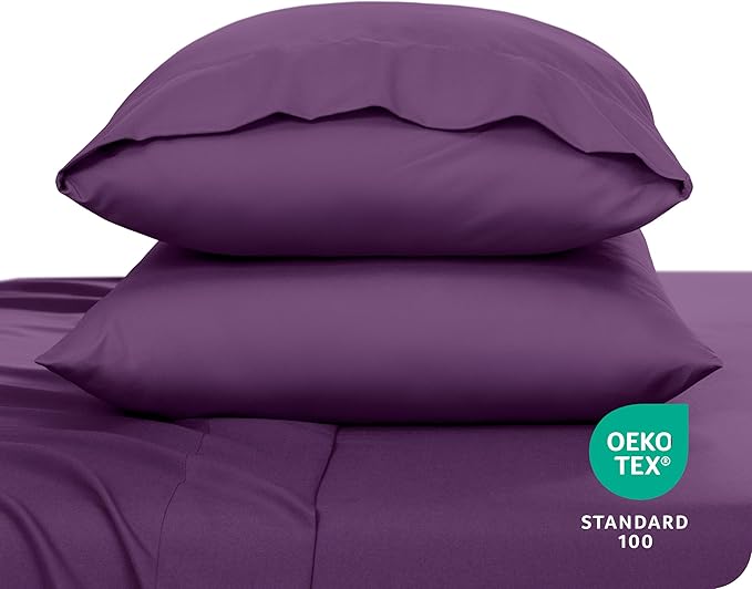 Bare Home Microfiber Pillow Cases - King 20x36 - Cooling Pillowcases - Double Brushed - Easy Care - Envelope Closure (King Pillowcase Set of 2, Plum)
