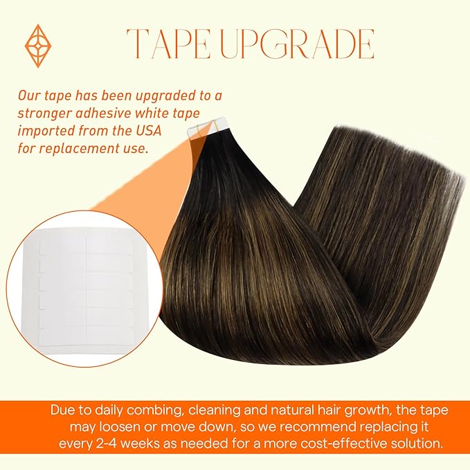 Full Shine Tape in Hair Extensions 1B Balck Fading to 6 Brown and 1B Black Straight Hair Extensions Tape in Human Hair Seamless Skin Weft 20 Pcs 50 Gram Invisible 16 Inch for Wedding