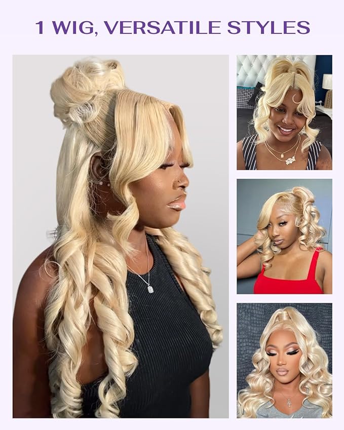 Hidden Strap Body Wave 360 613 Lace Front Wig Human Hair Glueless Wigs Human hair Pre Plucked Pre Bleached 180% Density Blonde Wig With Drawstring HD Full Lace Human Hair Wigs 20Inch