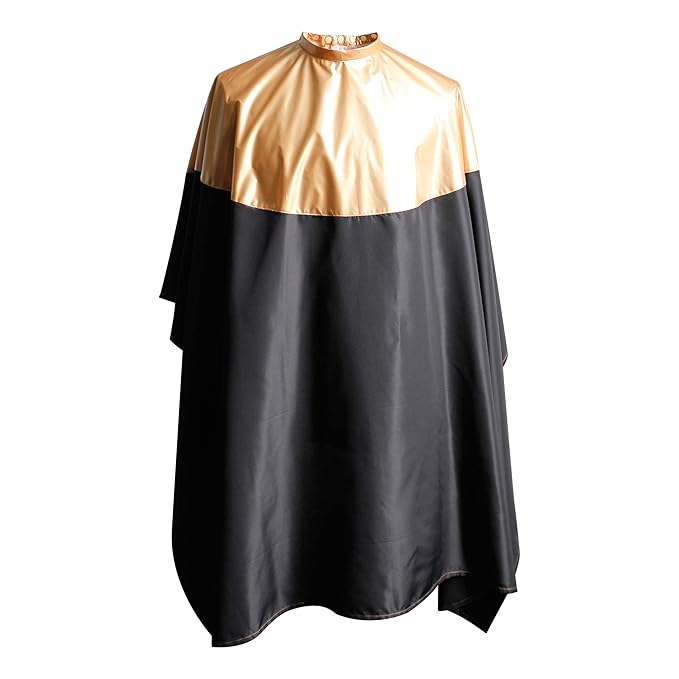 Professional Salon Cape Polyester Haircut Apron Shampoo & Chemical Resistant Haircut Cape,54”x62”,Gold & Black,C007013C-G