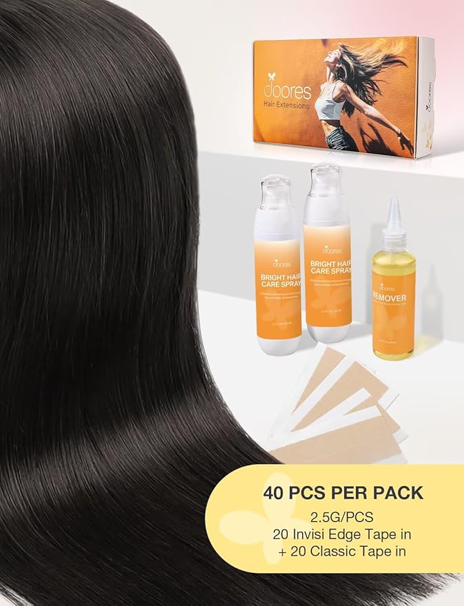 DOORES Injection Tape in Hair Extensions Human Hair Invisi Edge, Dark Brown to Chestnut Brown 20 Injection Tape-ins with 20 Classic Tape-ins 100g 18 Inch, Human Tape in Extensions