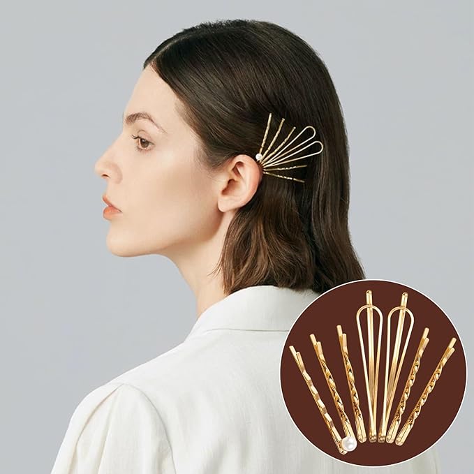 18 PCS Gold Geometric Elegant Barrette Pearls Hair Clamps Styling Fancy Women Girls Preppy Hair Clips Bridal Minimalist Bobby Pins Dainty