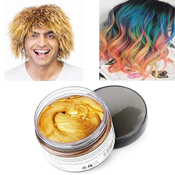 Gold Hair Color Wax, Instant Hairstyle Cream 4.23 oz, Temporary Natural Hair Wax for Party, Cosplay, Halloween, Daily use, Date, Clubbing (Gold)
