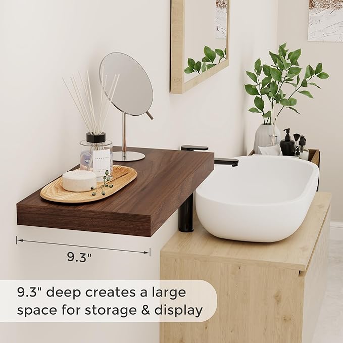 Fun Memories 16 Floating Shelves for Wall, 9 Inch Deep Floating Shelf for Bathroom, Rustic 16 x 9 Floating Shelf for Kitchen, Bedroom, Wide Wooden Shelves Wall Mounted, Walnut Color, Set of 2