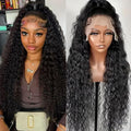 360 Glueless Drawstring Wig Human Hair 28 Inch Pre Plucked Hidden Strap 360 Water Wave Lace Front Wigs,180% Density Curly Wet and Wavy HD Full 360 Lace Frontal Human Hair Wig
