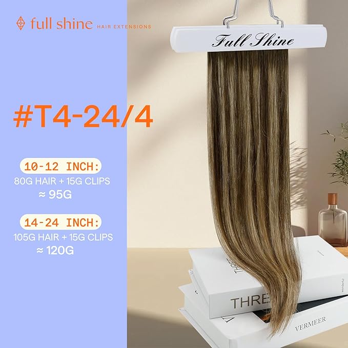 Full Shine Hair Extensions Clip ins Balayage Medium Brown to Honey Blonde Clip on Hair Extensions for Wedding for Women 22 Inch 7 Pcs 120 G