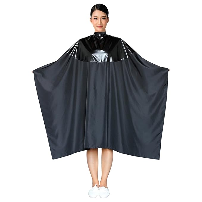 Professional Salon Cape Polyester Haircut Apron Shampoo & Chemical Resistant Haircut Cape,54”x62”,Black,C007013C-B