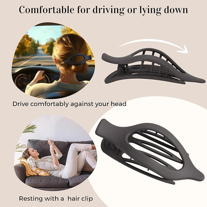 8 Pack Dark Neutral Flat Hair Clips – Matte French Claw Clips in Deep Brown, Navy, and Grey, Non-Slip Large Barrettes for Women, Minimalist Hair Accessories for Work or Daily Wear