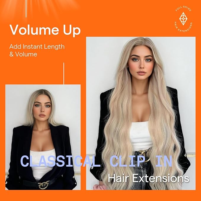 Full Shine Blonde Clip in Human Hair Extensions Highlights Remy Clip in Hair Extensions Double Weft Silky Straight 7 Pcs Invisible Natural Hair Ash Blonde Highlight 18 Inch 120 G