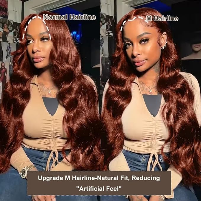 BVH 30 Inch Reddish Brown 13x6 Lace Front Wigs Human Hair Body Wave Wigs Human Hair 200 Density Hd Lace Frontal Wigs M Hairline 33# Brown Wigs (13x6 Reddish Brown Lace Front Wigs Human Hair, 30 Inch)