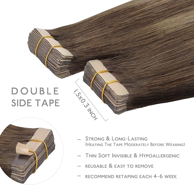 WENNALIFE Tape in Hair Extensions Human Hair, 20pcs 18 inch 50g Balayage Chocolate Brown to Honey Blonde Remy Tape Hair Extensions Real Human Hair Tape Extensions Coloured Hair Extensions