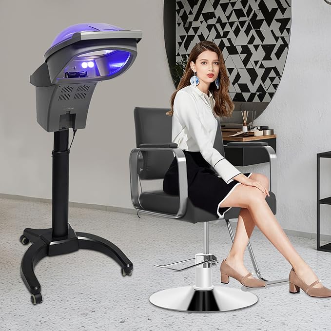 Hair Steamer, 7 Light Professional Standing Deep Conditioning Hair Steamer with Care Hood, 700W Height Adjust Ozone Household Hair Care Oil Treatment Dyeing Machine for Salons, Barbershops