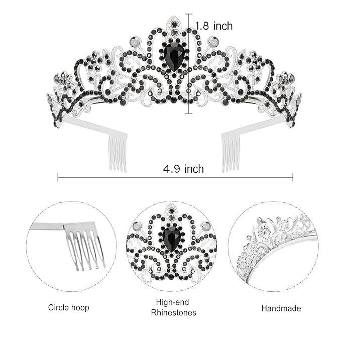 Velscrun Princess Crown, Tiaras for Girls, Black Birthday Princess Sash for Girls, Birthday Girl Crown, Birthday Accessories for Girls, Princess Birthday Decorations, Princess Birthday Party Supplies