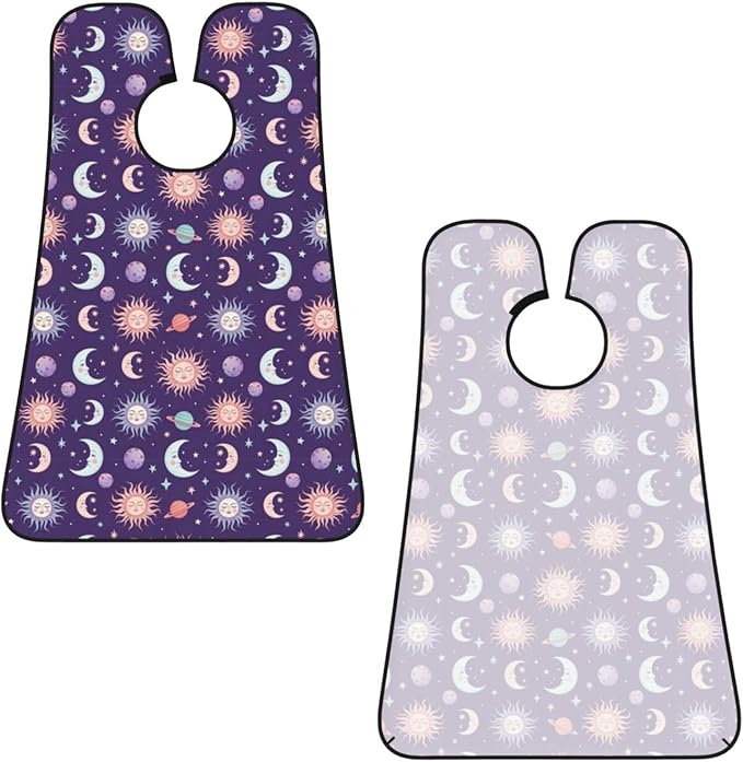 Beard Bib with 3 Suction Cups, Non-Stick Waterproof Hair Catcher Apron, Men's Shaving Essential for Grooming, Purple Galaxy Night Star Sky Trippy Sun and Moon Shave Bib