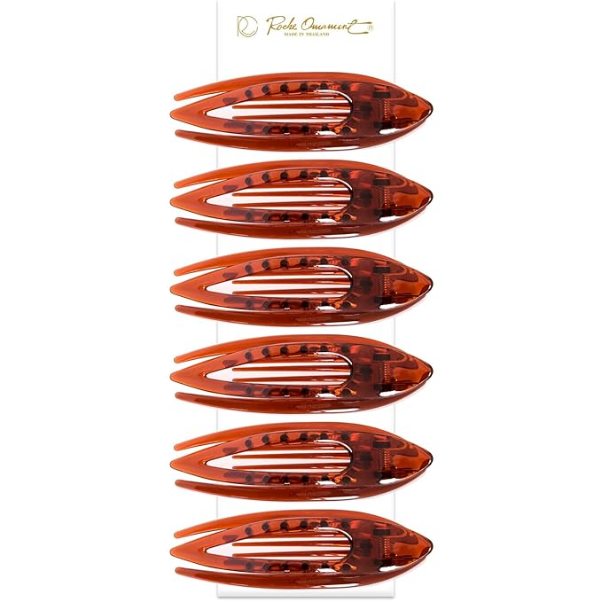 RC ROCHE 6 Pcs Flat Hair Clips Big Claw for Thick Hair French Duckbill Women No Slip Side Slide Curved Alligator Concord Strong Grip Hold Volume Lay Down Clamp, Small Brown