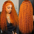 13x6 Ginger Lace Front Wig Human Hair 350# Deep Wave Lace Front Wigs for Black Women Orange Ginger Wig Human Hair Pre Plucked with Natural Hairline 210% Density 18Inch