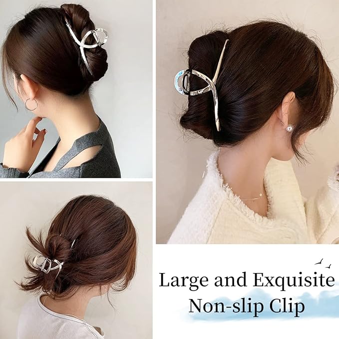 Metal Shark Big Hair Clamps - Large Barrette Hair Accessories with Strong Hold for Women and Girls, 2 Pcs (Rose Gold, Glossy Silver)