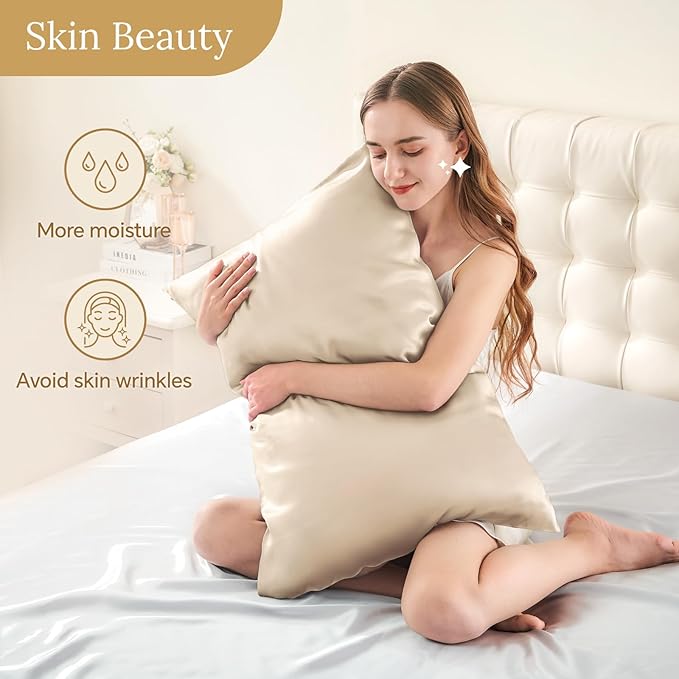 INFIIXSO Mulberry Silk Pillow Case King Size, Silk Pillowcase with Hidden Zipper 20"x36", Extraordinary Smooth and Soft Pillow Cases for Hair and Skin(Beige, 1 Pack)