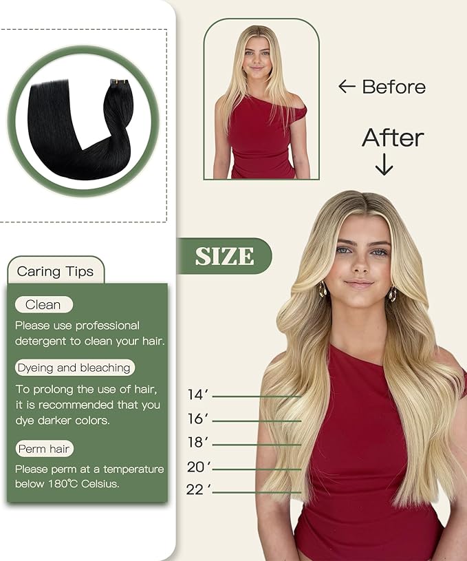SURNEL Injected Tape in Hair Extensions Human 16inch Jet Black Upgraded Seamless Remy Invisible Tape in Extensions 20Pcs 35g(#1,16)