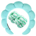 Zkptops Spa Headband for Washing Face Wristband Set Sponge Makeup Skincare Headband Terry Cloth Bubble Soft Get Ready Hairband for Women Puffy Padded Headwear Non Slip Thick Hair Accessory(Turquoise)