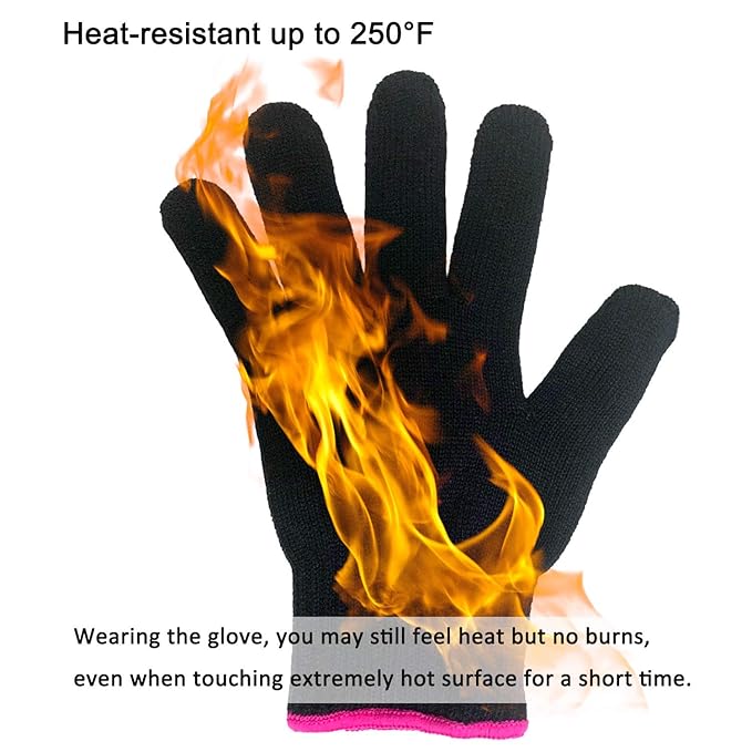 Lessmon Professional Heat Resistant Glove for Hair Styling Heat Blocking for Curling, Flat Iron and Curling Wand Suitable for Left and Right Hands, 1 Piece, Pink Edge