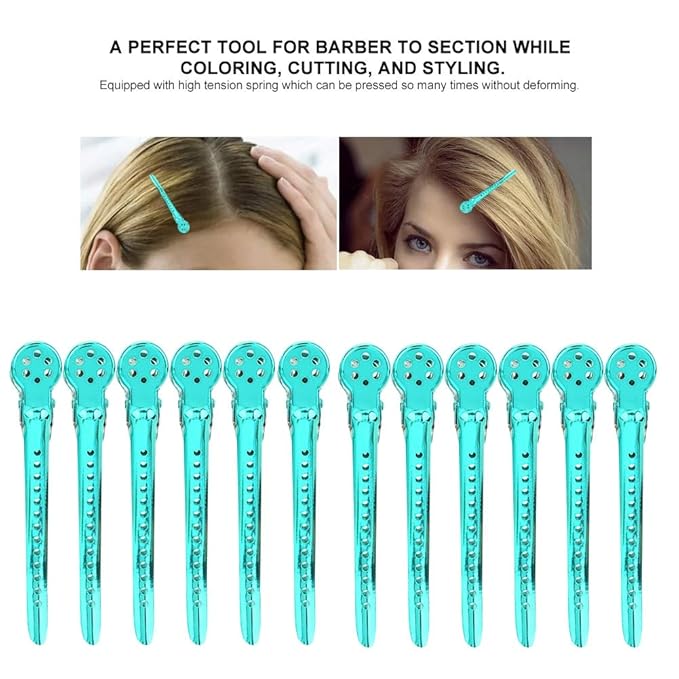 Hair Styling Clips, ANGGREK 12pcs/Box Hair Styling Clips Hairdressing Salon Sectioning Hairpins Duck Billed Hair Cutting Clips for Thick and Thin Hair Salon Styling 6 Colors(green)