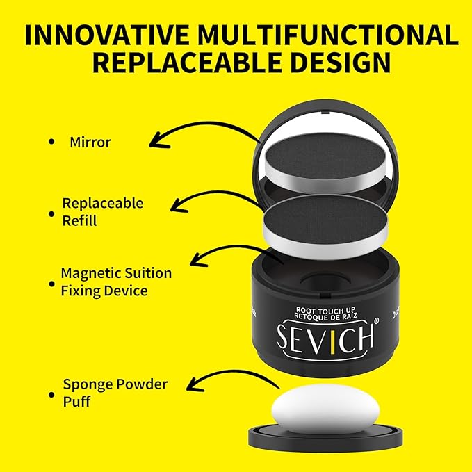 SEVICH Magnetic Hairline Powder with Brush | Refillable Root Touch Up for Sparse Hairlines & Gray Coverage | Waterproof, Sweat-Proof & Smudge-Proof | Natural & Invisible Hair Concealer (Dark Brown)