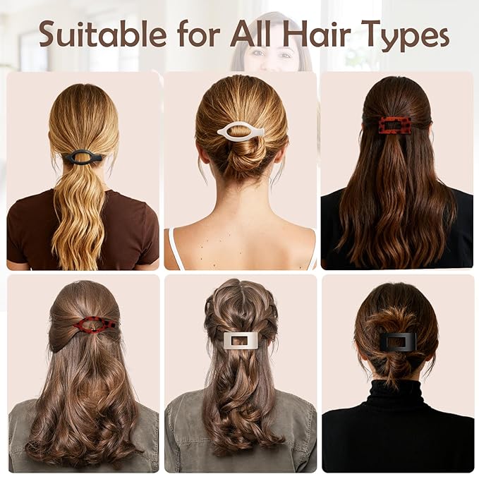 6 Pack Flat Hair Clips for Women Girls, French Flat Claw Clips for Think Hair Thin Hair with Strong Hold, Non-Slip, Matte Classic Barrettes for All Hair Styling