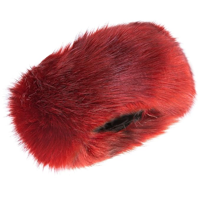 Faux Fur Headband for Women Elastic Fuzzy Thick Earmuffs Winter Headwrap Ear Muffs Furry Ear Warmers Cold Weather (Red)