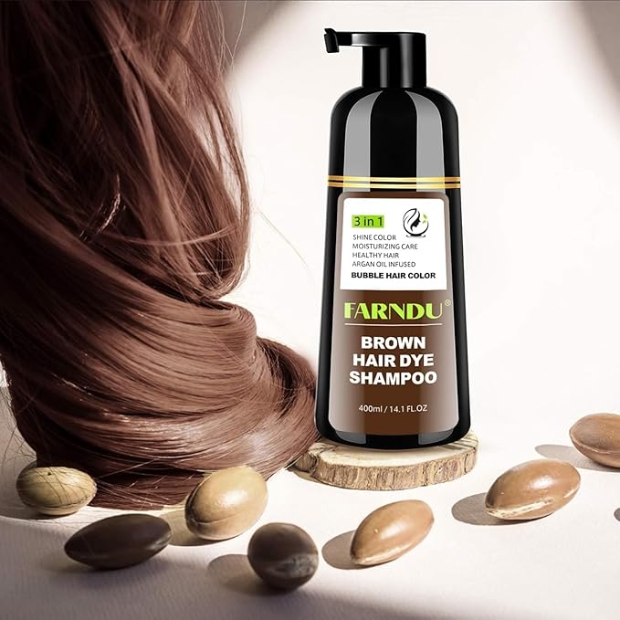 Brown Hair Dye Shampoo, 3 in 1 Instant Hair Color with 15 Min Gray Coverage, Natural Semi-Permanent Herbal Shampoo for Men & Women