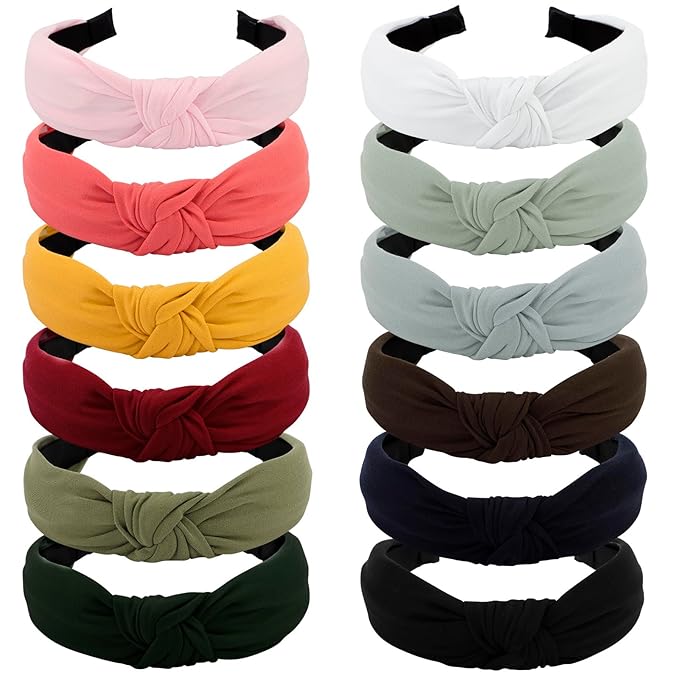 VELSCRUN Hairband, 12 Pack Colorful Headbands for Women Non Slip Wide Girls Head Bands Cute Boho Natural Knotted Headbands Hair Accessories Womens Fashion