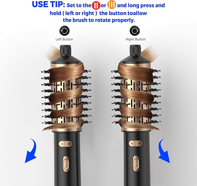 4 in 1 Rotating Hair Dryer Brush Spinning with Detachable Brush(2" & 1.5"),Negative Ionic Brush Blow Dryer 100-120V,3 Heats and 2 Speeds Rotating Hot Air Brush for Curling,Straight,Drying