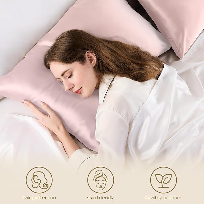 ZIMASILK 100% Pure Mulberry Silk Pillowcase for Hair and Skin Health,Soft and Smooth,Both Sides Premium Grade 6A Silk,600 Thread Count,with Hidden Zipper,1pc (Queen 20''x30'',Pale Pink)