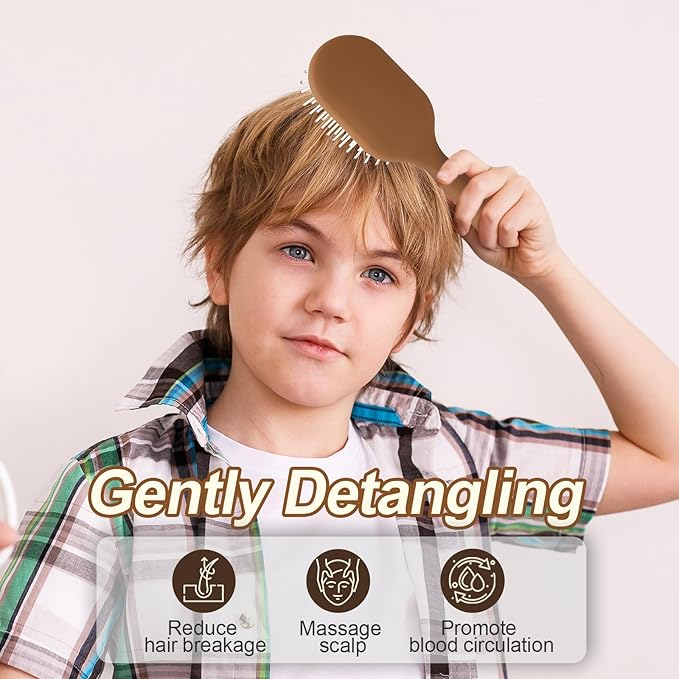Detangler Hair Bursh for Women Girls Boy and Kids, Small Paddle Brush for Detangling, Protable Travel Size Hair Brush, Suit for Thick Short Curls, Wet and Dry Hair(1 Pack-Brown)