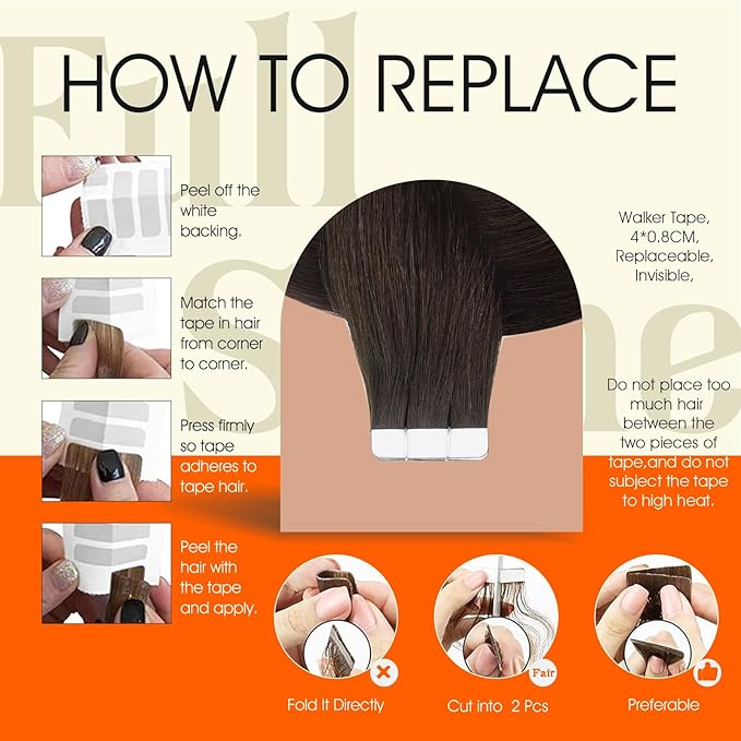 Full Shine Tape Extensions Human Hair Straight Tape in Hair Extensions Color 2 Dark Brown Adhesive Doulbe Sided Extension Seamless Skin Weft Bridal Hairstyles 22Inch 100G 40Pcs