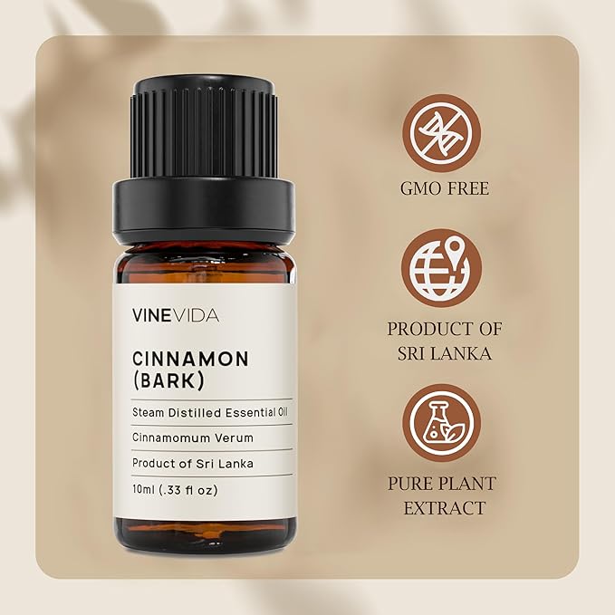 VINEVIDA Cinnamon Bark Essential Oil - Undiluted Cinnamon Oil - Candle Oil Scent - DIY Candle Scents - 10 mL for Soap Making & Skin Safe