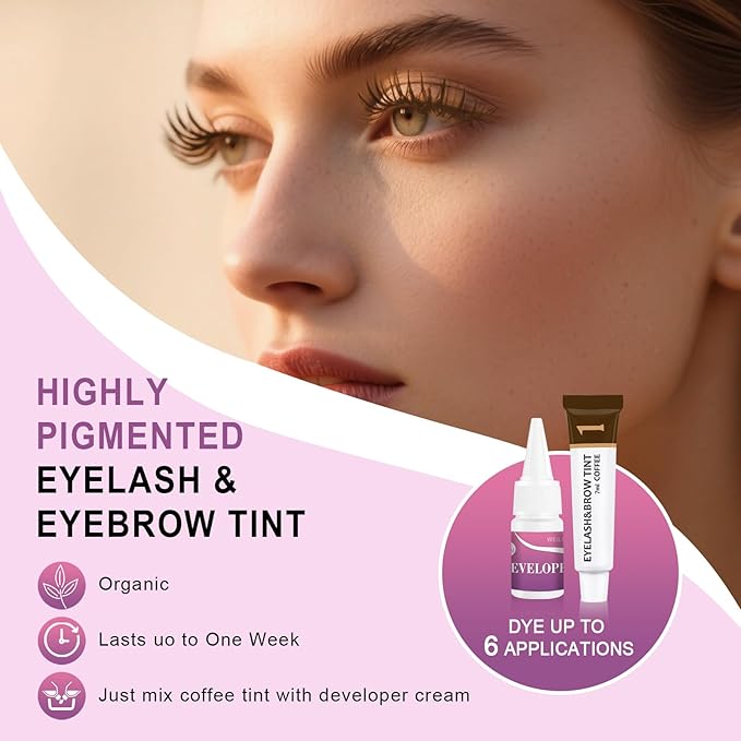 Eyelash & Eyebrow Color Kit, Professional Instant Lash & Brow Color Kit with Natural Results, Easy to Use, Eye Brow & Eye Lash Coloring Set DIY Hair Coloring for Salon Home Use 7ml (Coffee/Dark Brown)